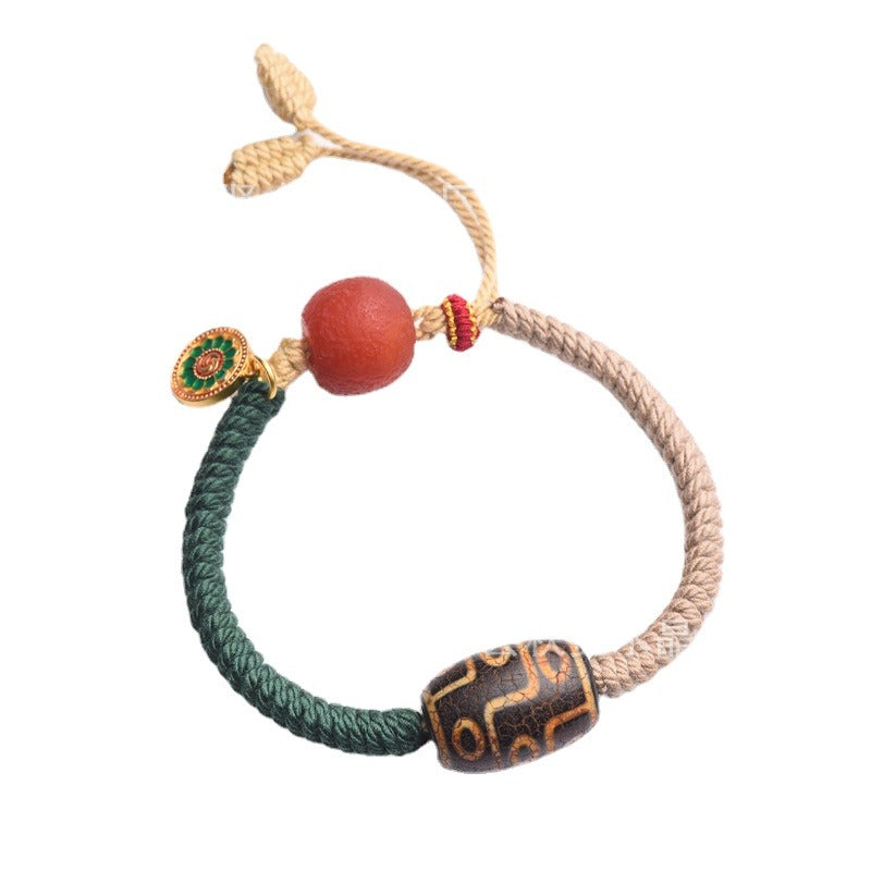 Hand-woven Tibetan Dzi beads bracelet, hand-knitted jewelry, ethnic style hand-knitted rope