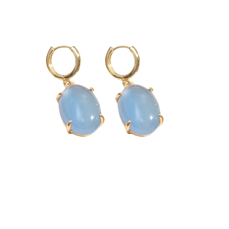 Mihmily brand-aquamarine gemstone earrings, simple and high-end