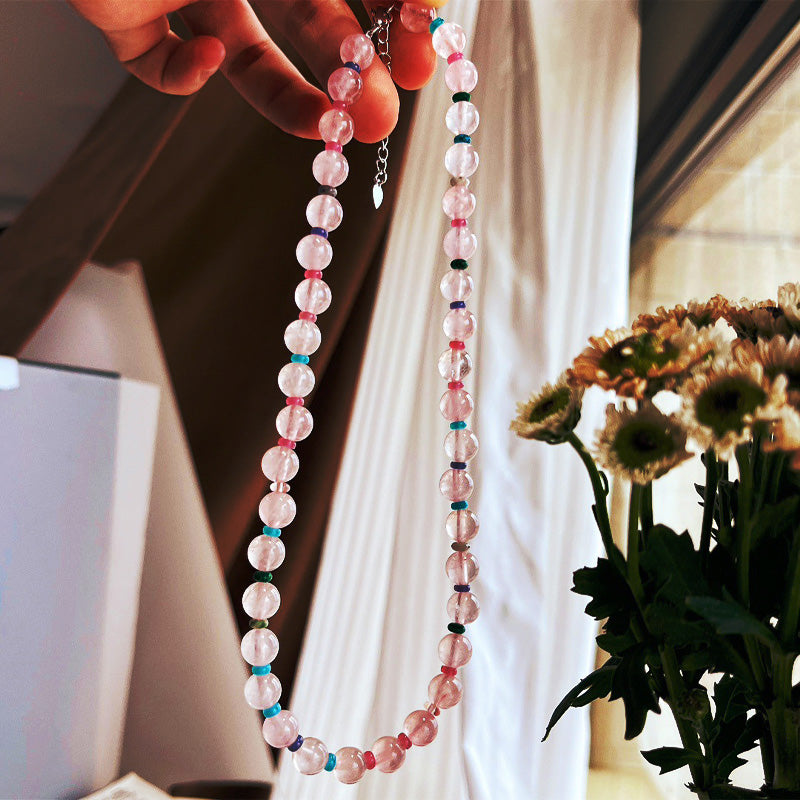 Mihmily brand-natural pink crystal necklace, light luxury fashion to attract love