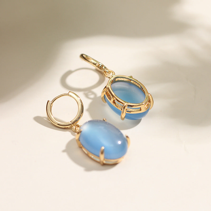 Mihmily brand-aquamarine gemstone earrings, simple and high-end