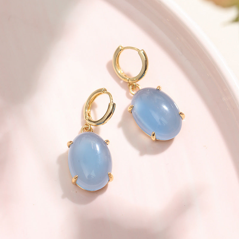 Mihmily brand-aquamarine gemstone earrings, simple and high-end