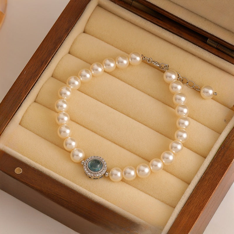 【Mihmily】Aquamarine pearl bracelet, light luxury gift, bring good luck