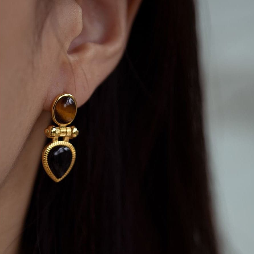 【Mihmily】Vintage Black Onyx Earrings - Natural Good Luck Gemstone, Perfect Gift