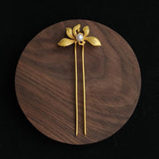 【Mihmily】Gold orchid hairpin, pearl classical style - ethnic style good luck jewelry