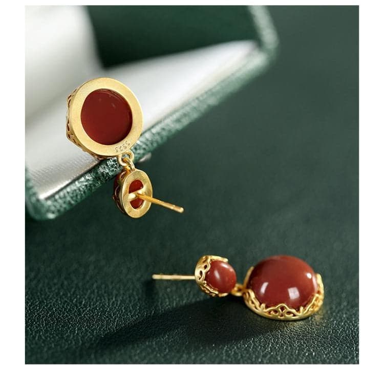 【Mihmily】 klassische Ohrringe, Retro-Eleganz, roter Onyx, geometrisches Design, schlicht und elegant, ein Geschenk für Ihre Mutter oder Frau