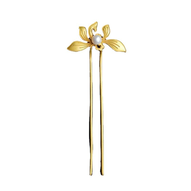 【Mihmily】Gold orchid hairpin, pearl classical style - ethnic style good luck jewelry