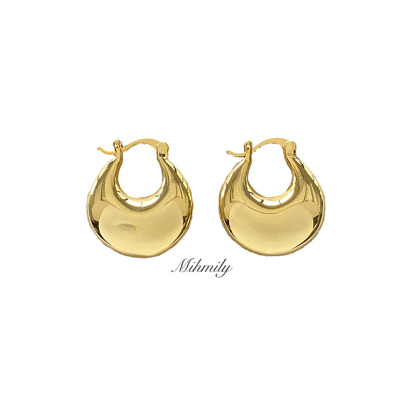 【Mihmily】Elegant European and American style flat round gold-plated earrings - a simple yet sophisticated gift