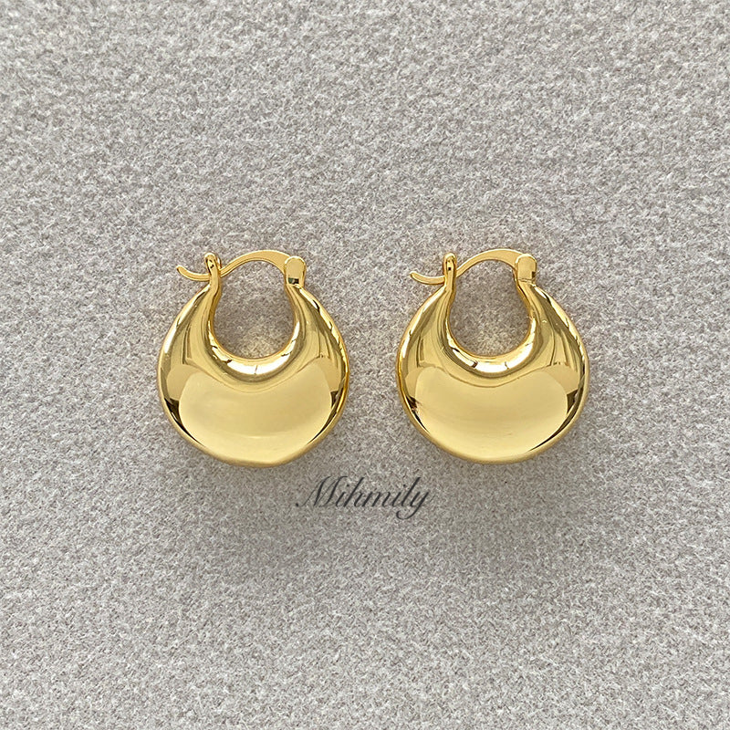 【Mihmily】Elegant European and American style flat round gold-plated earrings - a simple yet sophisticated gift