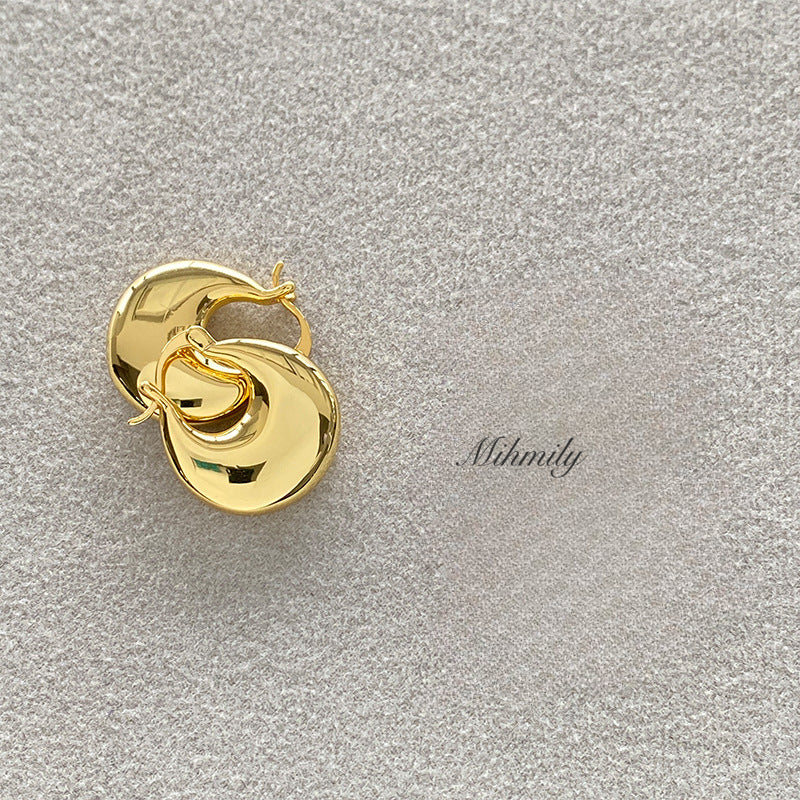 【Mihmily】Elegant European and American style flat round gold-plated earrings - a simple yet sophisticated gift