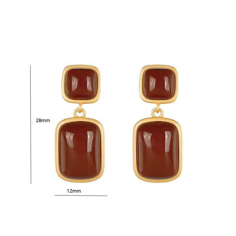 【Mihmily】Natural red agate earrings are vintage and unique - French elegance, bringing good luck