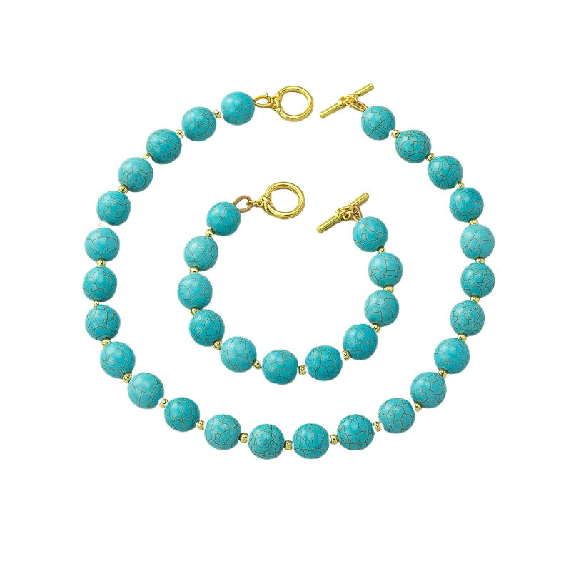 【Mihmily】Turquoise necklace and bracelet set, lucky gemstone brings good luck