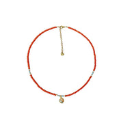 【Mihmily】Retro coral red enamel ball bead necklace, niche design, high-end feel, connected with Buddha, love life