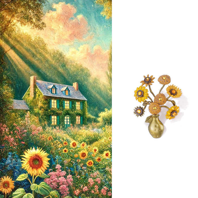 【Mihmily】Sunflower oil painting forest plant brooch, fashionable and high-end