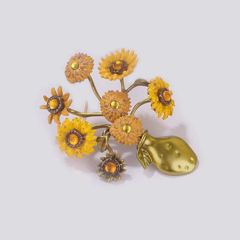 【Mihmily】Sunflower oil painting forest plant brooch, fashionable and high-end