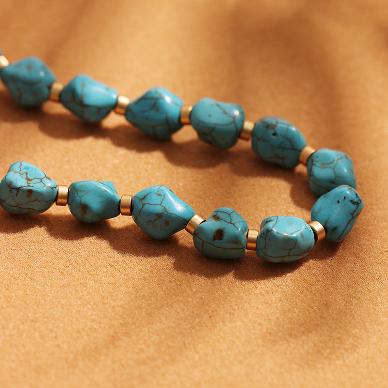 【Mihmily】Vintage turquoise irregular necklace, natural lucky stone