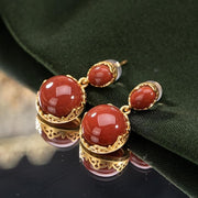 【Mihmily】Natural agate classic earrings - vintage elegance, geometric design, gift for mother or wife