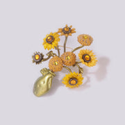 【Mihmily】Sunflower oil painting forest plant brooch, fashionable and high-end