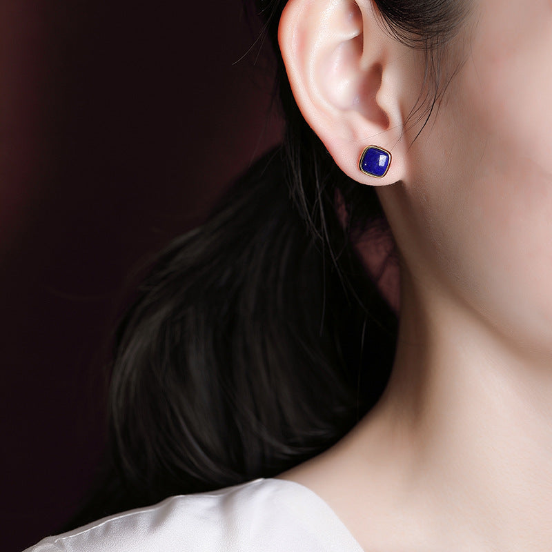 Mihmily brand-lapis lazuli square earrings, simple and high-end fashion earrings for women