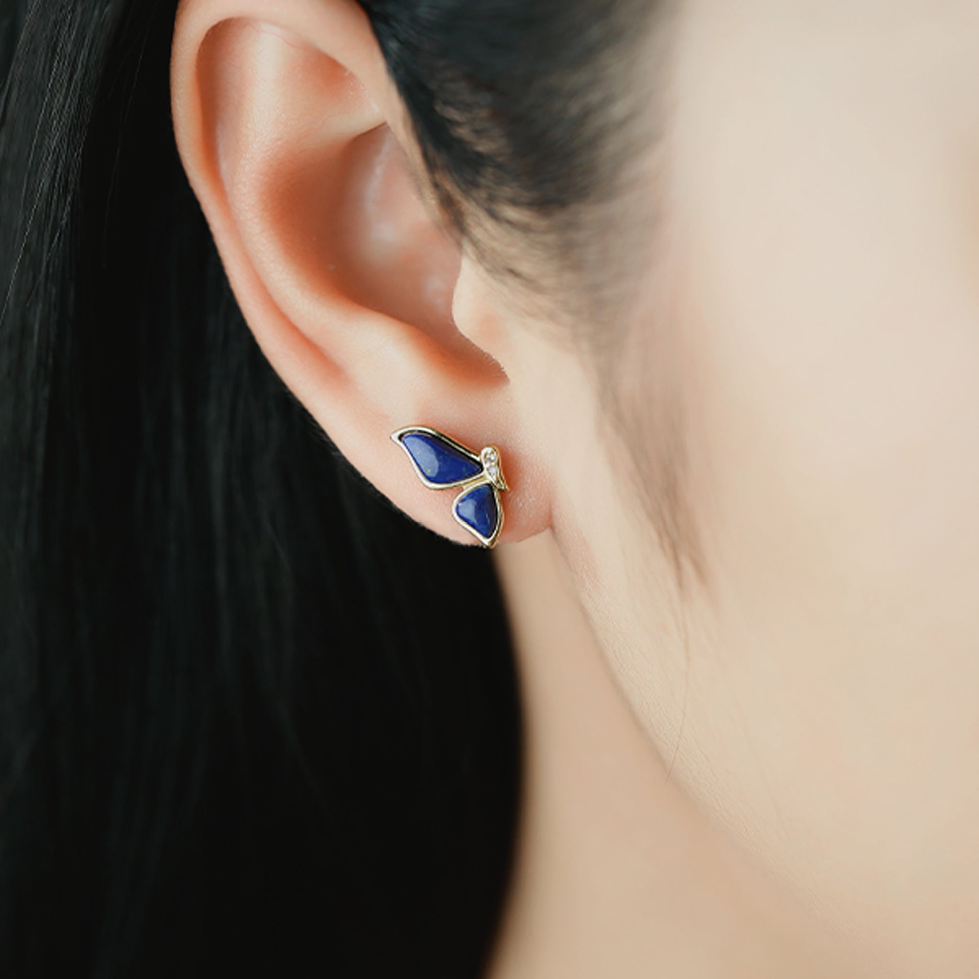 Mihmily brand-lapis lazuli diamond butterfly earrings, exquisite retro fashion