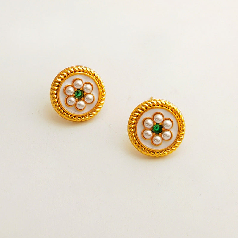 【Mihmily】Retro Hong Kong style pearl gemstone earrings, a gift with good luck