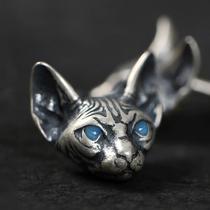 Mihmily Brand - Vintage Sphinx Hairless Cat Earrings, Cold Punk Kitten Head Earrings