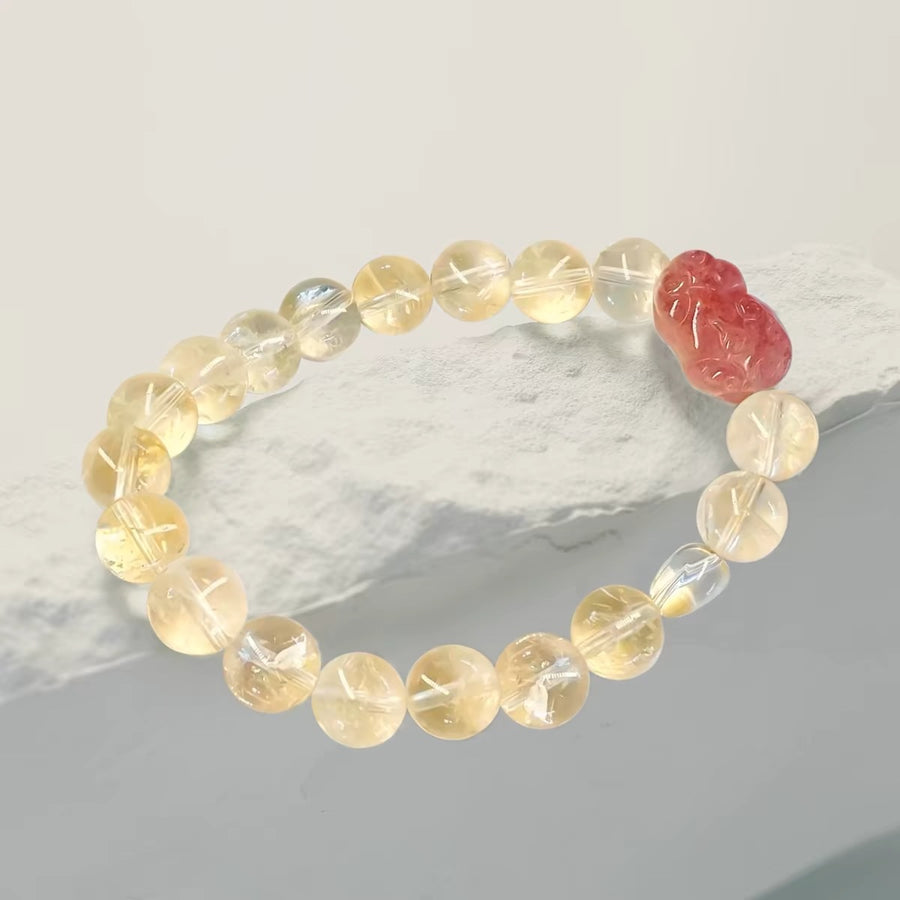 Mihmily brand-Citrine Strawberry Crystal Pixiu Bracelet, Bringing Wealth and Good Luck