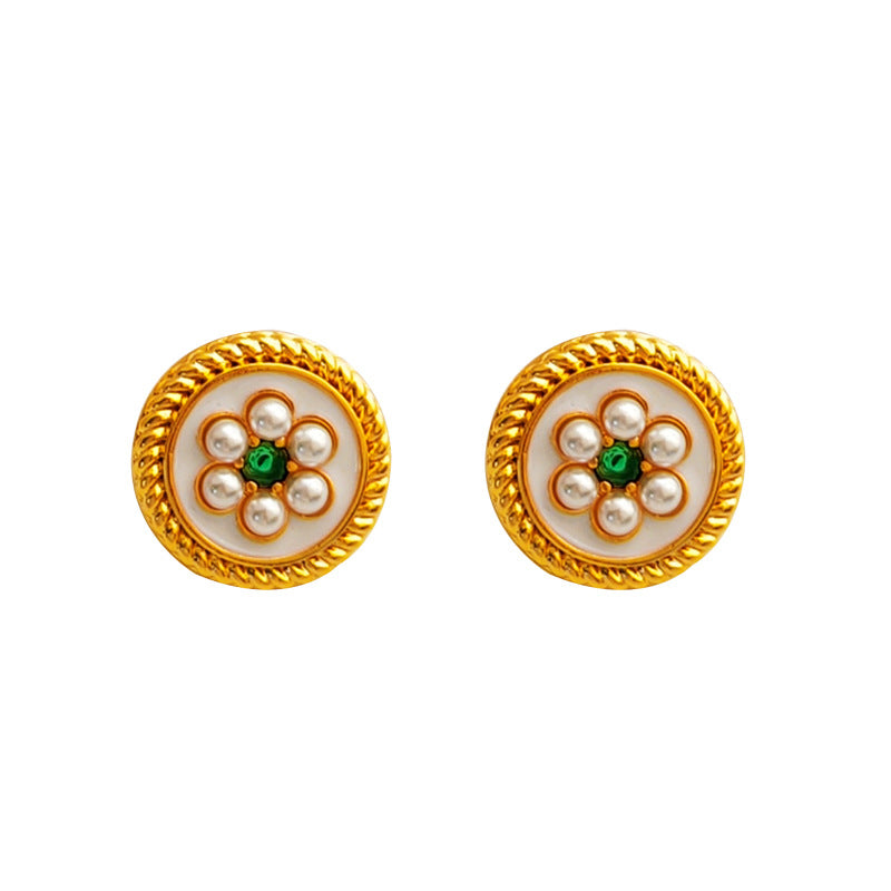 【Mihmily】Retro Hong Kong style pearl gemstone earrings, a gift with good luck