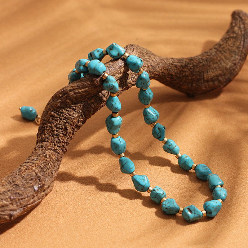 【Mihmily】Vintage turquoise irregular necklace, natural lucky stone