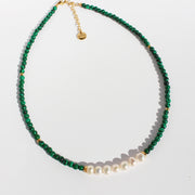 【Mihmily】Vintage handmade beaded good luck spiritual natural malachite necklace, elegant and graceful, with elegant collar design