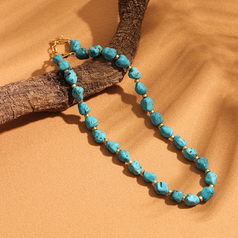 【Mihmily】Vintage turquoise irregular necklace, natural lucky stone