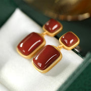 【Mihmily】Natural red agate earrings are vintage and unique - French elegance, bringing good luck