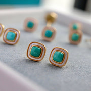 【Mihmily】Natural turquoise square earrings, lucky stone brings good luck