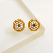 【Mihmily】Retro Hong Kong style pearl gemstone earrings, a gift with good luck