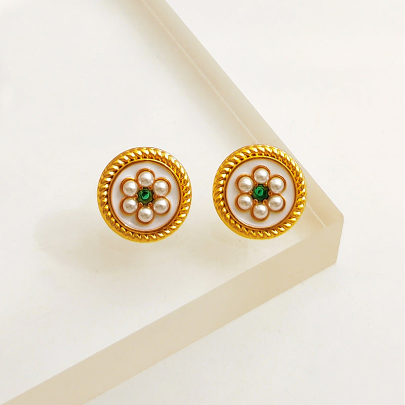 【Mihmily】Retro Hong Kong style pearl gemstone earrings, a gift with good luck