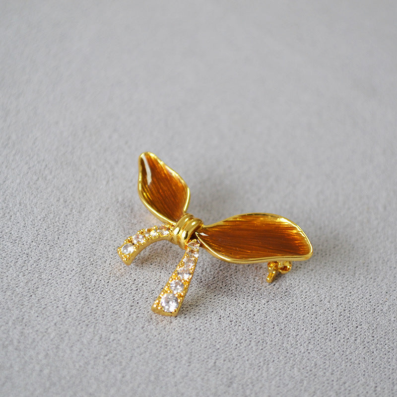 【Mihmily】Gemstone diamond enamel bow brooch, elegant and high-end