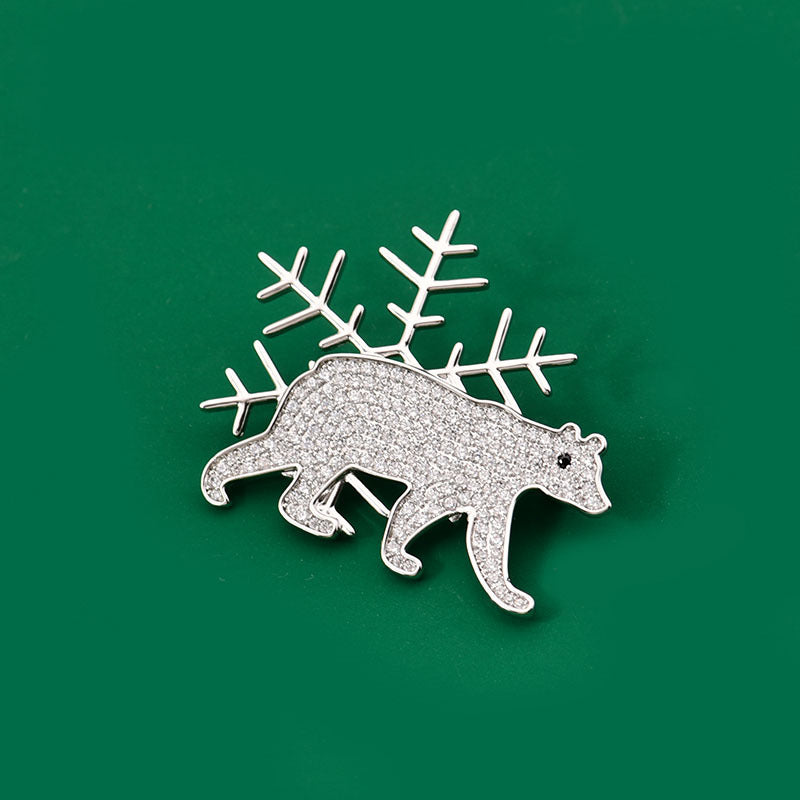 Mihmily brand-Snowflake bear diamond brooch-suit accessories are fashionable and simple