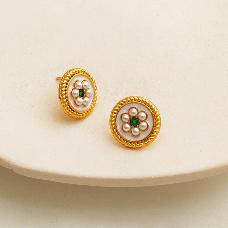 【Mihmily】Retro Hong Kong style pearl gemstone earrings, a gift with good luck