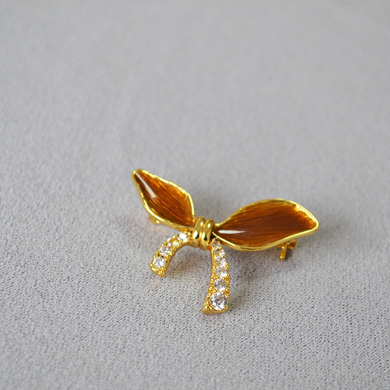 【Mihmily】Gemstone diamond enamel bow brooch, elegant and high-end