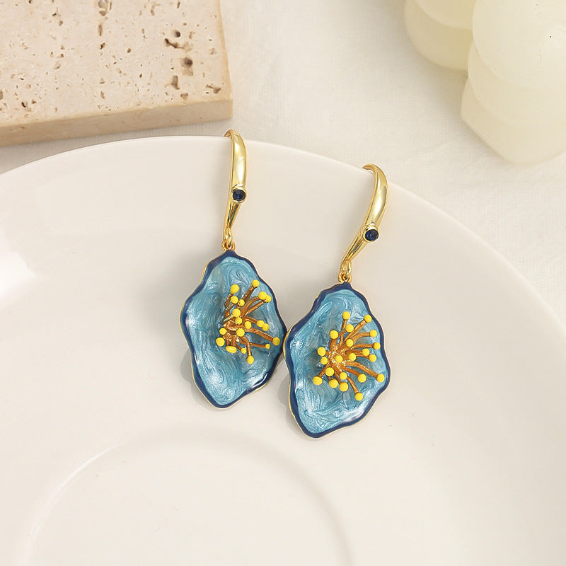 【Mihmily】Vintage drip glaze flower earrings, fashionable and advanced, bring good luck