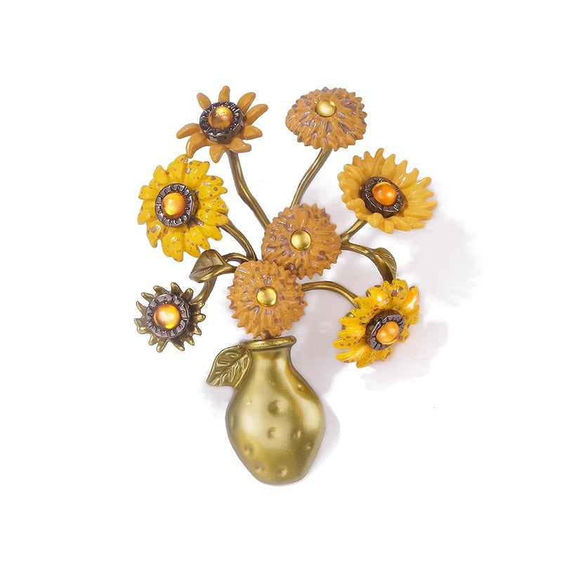 【Mihmily】Sunflower oil painting forest plant brooch, fashionable and high-end