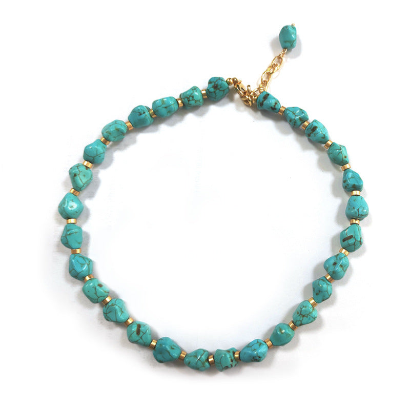 【Mihmily】Vintage turquoise irregular necklace, natural lucky stone