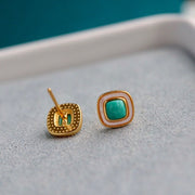 【Mihmily】Natural turquoise square earrings, lucky stone brings good luck