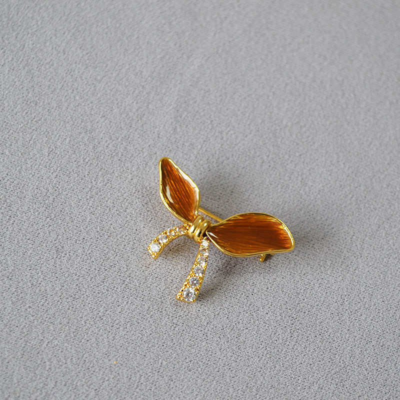 【Mihmily】Gemstone diamond enamel bow brooch, elegant and high-end