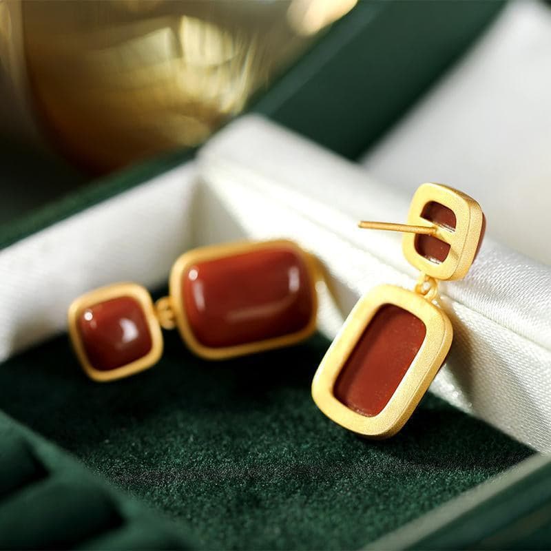 【Mihmily】Natural red agate earrings are vintage and unique - French elegance, bringing good luck