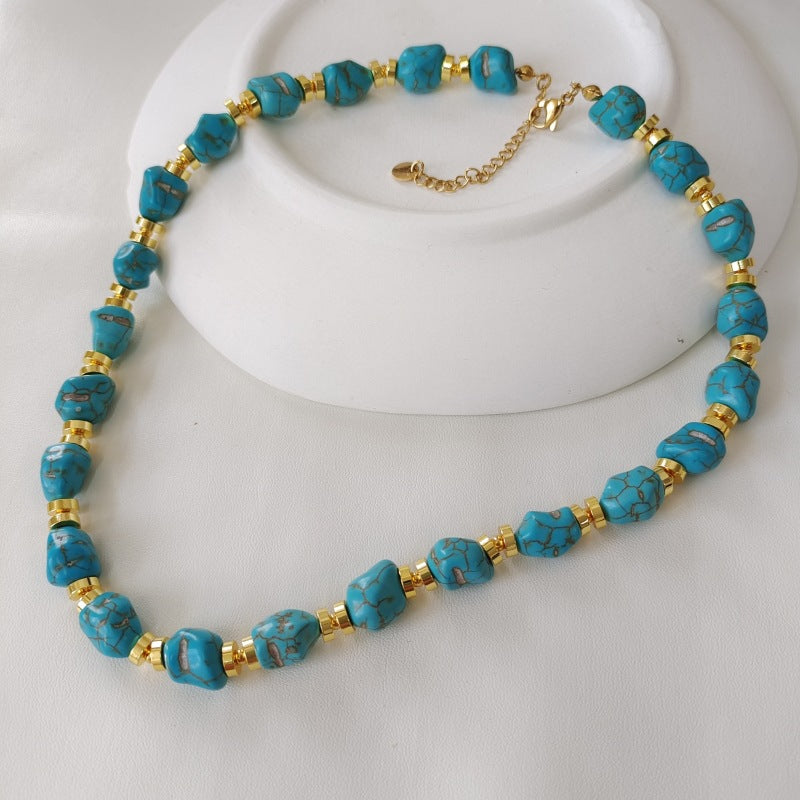 Mihmily brand-natural turquoise necklace, retro fashion personality