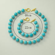 【Mihmily】Turquoise necklace and bracelet set, lucky gemstone brings good luck