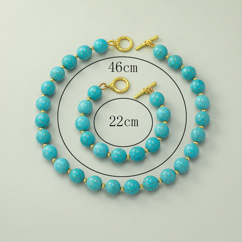 【Mihmily】Turquoise necklace and bracelet set, lucky gemstone brings good luck