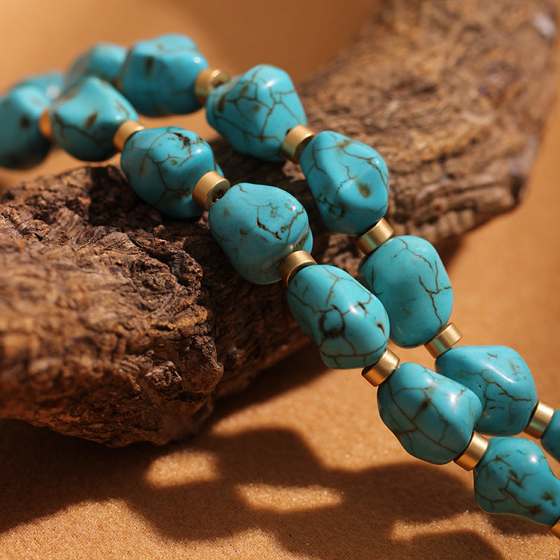 【Mihmily】Vintage turquoise irregular necklace, natural lucky stone