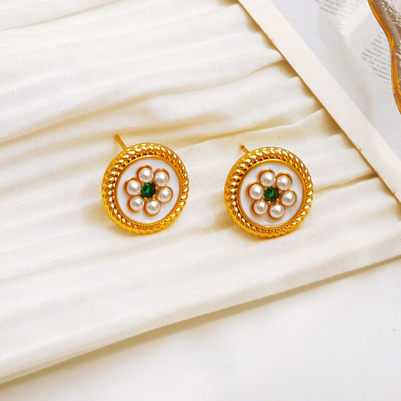 【Mihmily】Retro Hong Kong style pearl gemstone earrings, a gift with good luck