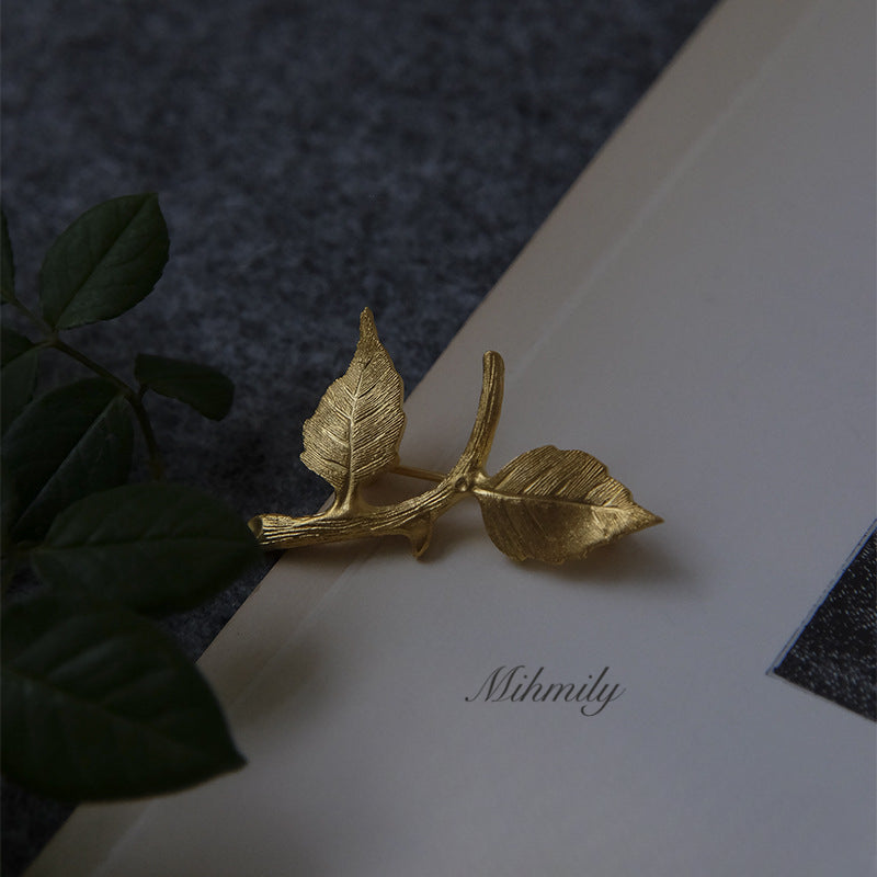 【Mihmily】Vintage Art Forest Style Elegant Rose and Leaf Plant Brooch - Accessories Close to Nature